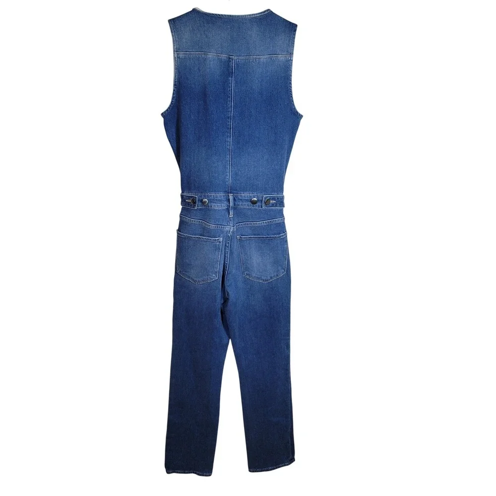 Frame Denim Sleeveless Button Front Jumpsuit XS Blue Jean Straight Leg